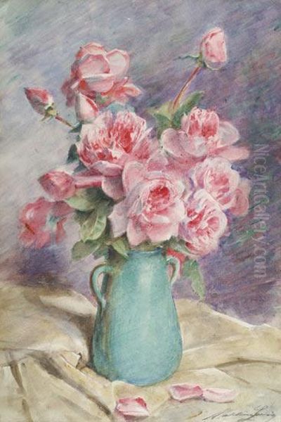 Bouquet De Roses Dans Un Pichet Oil Painting by Madeleine Jeanne Lemaire