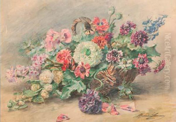 Fleurs Dans Un Panier Oil Painting by Madeleine Jeanne Lemaire