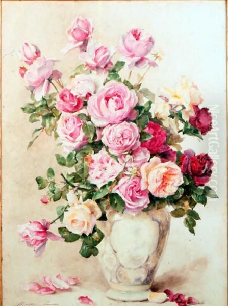 Bouquet De Roses Oil Painting by Madeleine Jeanne Lemaire