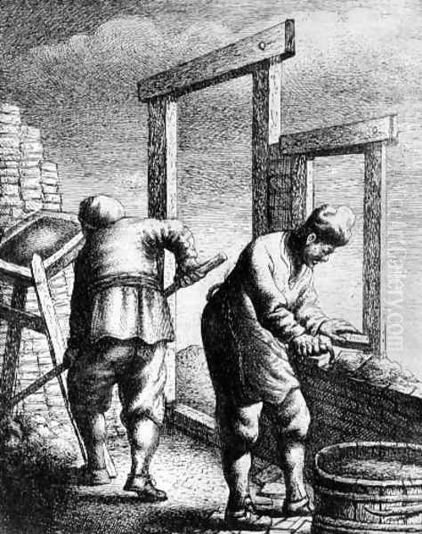 Bricklayers, from a series depicting trades and professions, c.163 Oil Painting by Jan Georg van Vliet