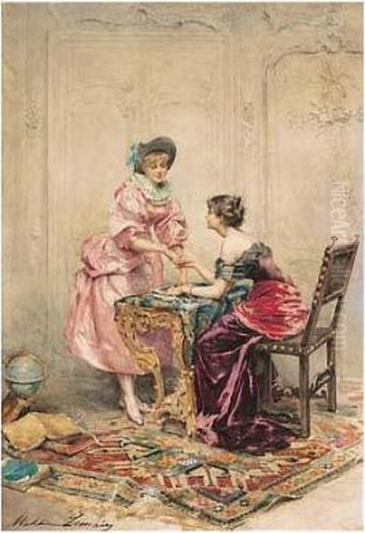 Le Jeux De Cartes Oil Painting by Madeleine Jeanne Lemaire