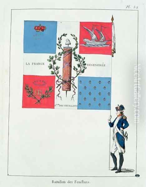 Flag of the Feillant Battalion, 1790 Oil Painting by Raymond-Augustin Vielh de Varennes