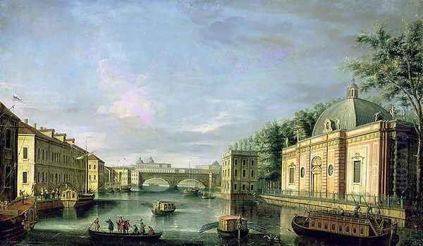 View of the Fontanka River in St Petersburg, 1750s Oil Painting by Giuseppe Valeriani