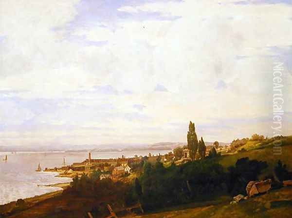 View of the Hudson near Sing Sing, New York, late 1840s Oil Painting by Joseph Vollmering