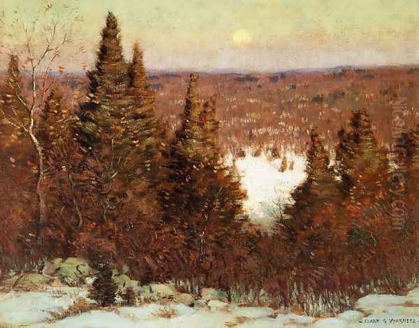 December Moonrise Oil Painting by Clark Greenwood Voorhees