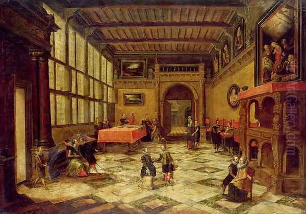 Ladies and Gentlemen dancing in a sumptuous interior Oil Painting by Paul Vredeman de Vries