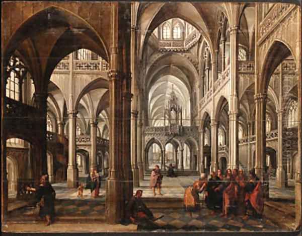 The Interior of a Gothic cathedral with Christ among the doctors Oil Painting by Paul Vredeman de Vries