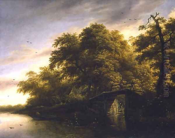 Landscape with men fishing Oil Painting by Roelof van Vries