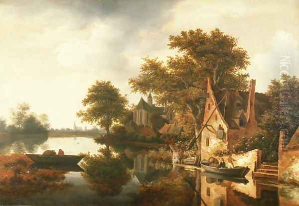 River Landscape Oil Painting by Roelof van Vries