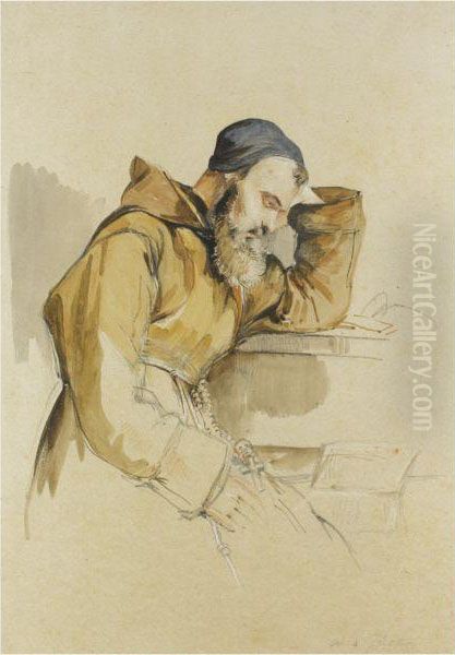 A Franciscan Monk Reading Oil Painting by John Frederick Lewis