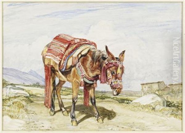 A Spanish Mule Oil Painting by John Frederick Lewis