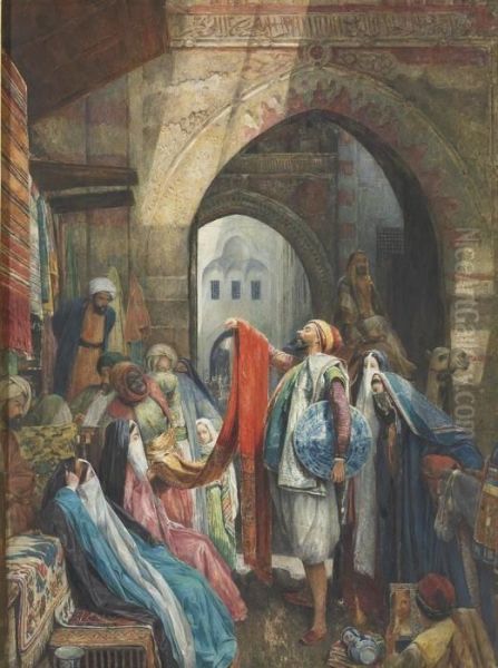 A Cairo Bazaar Oil Painting by John Frederick Lewis