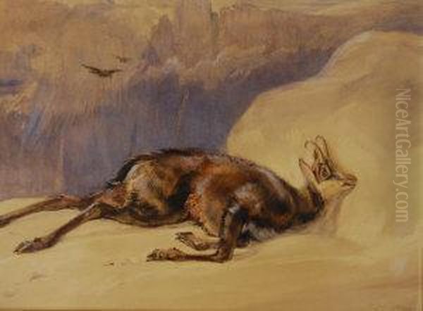 A Chamois On A Rocky Crag Oil Painting by John Frederick Lewis