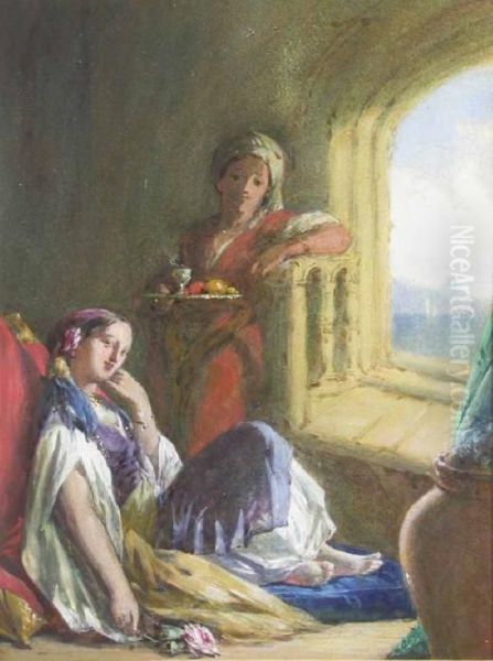 Oriental Scene With Woman And Maidservant By A Window Oil Painting by John Frederick Lewis