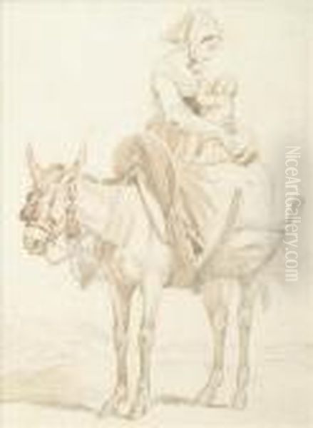 Mother Andsuckling Child On A Donkey Oil Painting by John Frederick Lewis