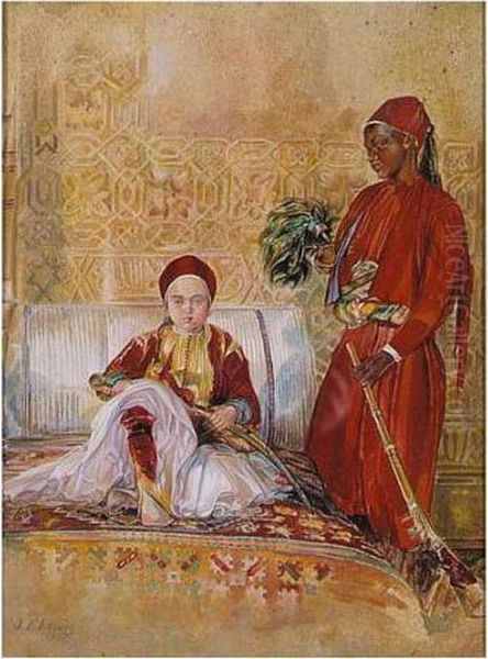 Prince Hassan And His Nubian Servant Oil Painting by John Frederick Lewis