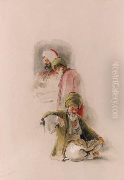 Study Of Three Turks At Bursa Oil Painting by John Frederick Lewis