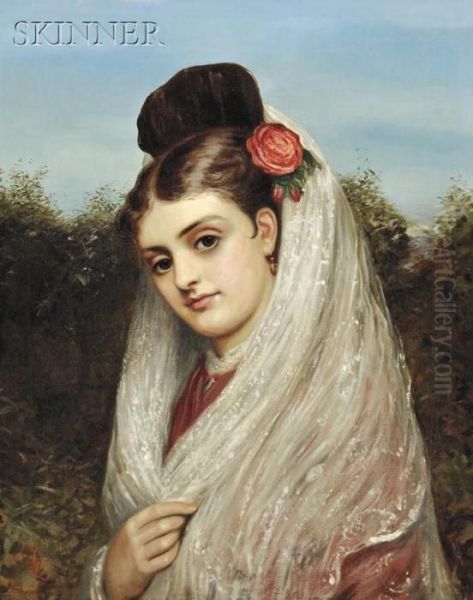 Young Woman In A White Mantilla Oil Painting by Charles Sillem Lidderdale