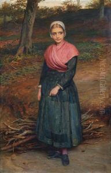 Young Maid Gathering Wood Oil Painting by Charles Sillem Lidderdale