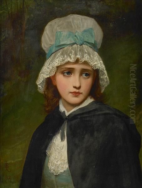 A Portrait Of A Young Girl With A Blue Bow Oil Painting by Charles Sillem Lidderdale