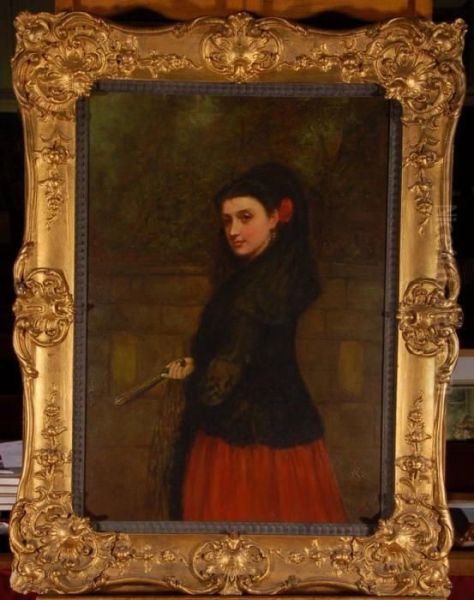 Spanish Girl Holding A Fan Oil Painting by Charles Sillem Lidderdale