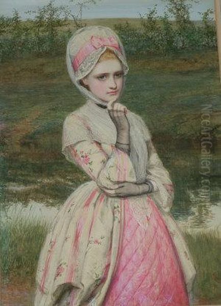 Girl In Pink By The Riverside Oil Painting by Charles Sillem Lidderdale