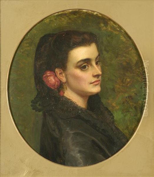 Portrait Of A Lady Head And Shoulders Oil Painting by Charles Sillem Lidderdale