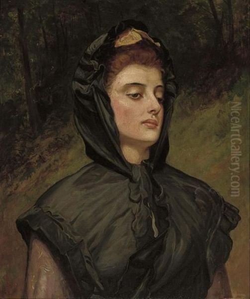 Portrait Of A Young Girl, Bust-length, In A Landscape Oil Painting by Charles Sillem Lidderdale