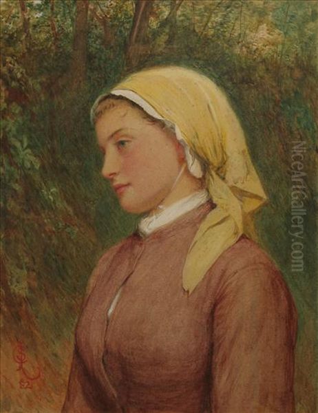 Thecountry Girl, Bust Length Portrait Oil Painting by Charles Sillem Lidderdale