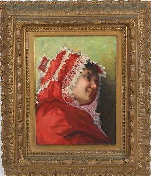 Portrait Of Woman With Red Cloak Oil Painting by Charles Sillem Lidderdale