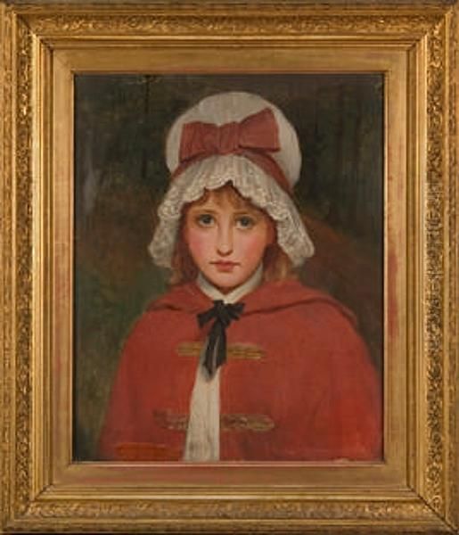 A Portrait Of A Young Girl Wearing A Red Cloak And A White Bonnet With A Red Bow Oil Painting by Charles Sillem Lidderdale