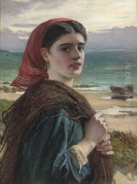 A Fisher Girl Oil Painting by Charles Sillem Lidderdale