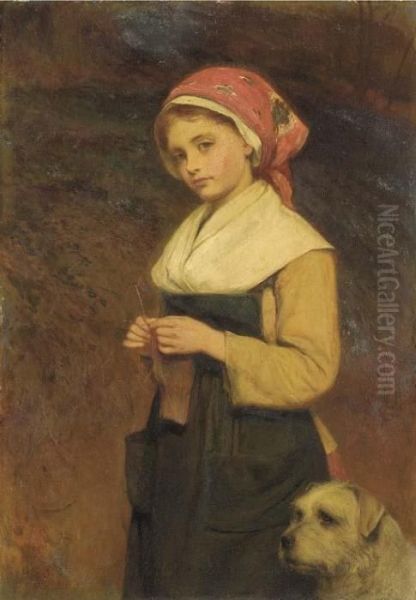 Knitting Oil Painting by Charles Sillem Lidderdale