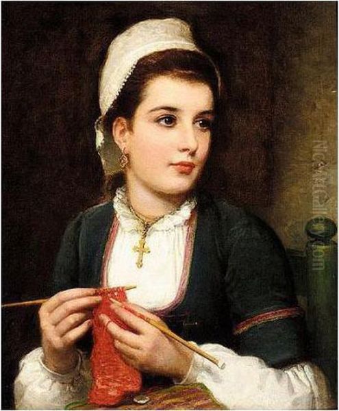 Portrait Of A Lady Knitting Oil Painting by Charles Sillem Lidderdale