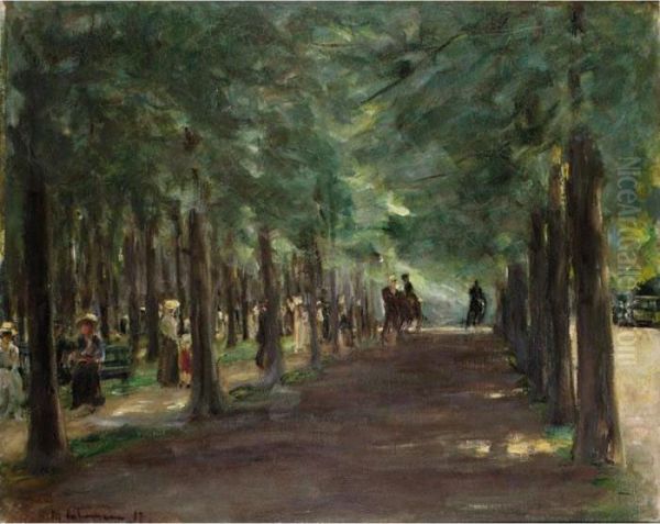 Allee Im Tiergarten Mit Reitern 
Und Spaziergangern (alley In Tiergarten With Riders And Strollers) Oil Painting by Max Liebermann