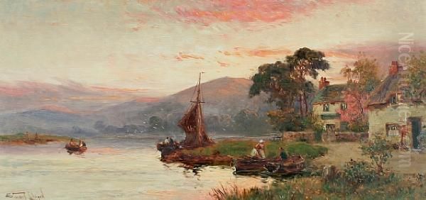 River Scene At Sunset, With Boats By Aninn Oil Painting by Walker Stuart Lloyd