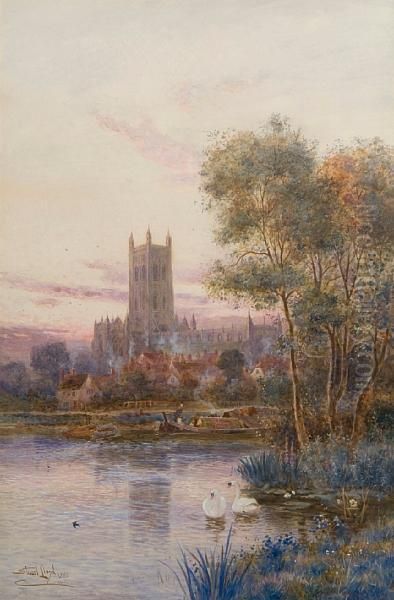 Gloucester Cathedral From The River Oil Painting by Walker Stuart Lloyd