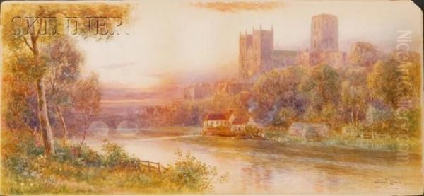 View Of The Durham Cathedral From Across The River Wear Oil Painting by Walker Stuart Lloyd