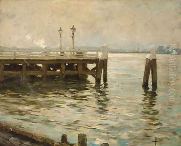 A view of a harbour, Rotterdam Oil Painting by August Willem van Voorden