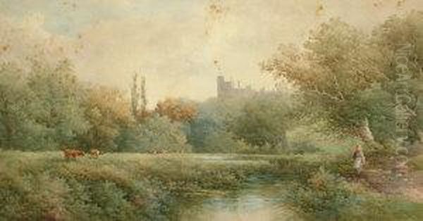 View Of Windsor Castle From The River Oil Painting by Walker Stuart Lloyd