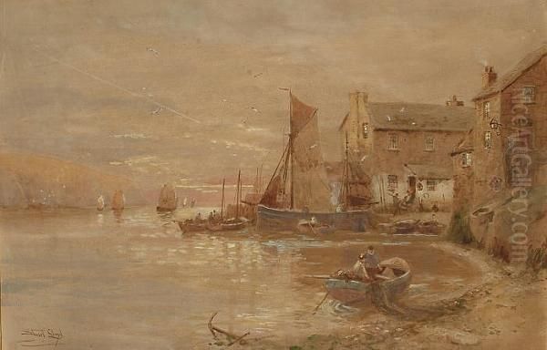 A Village Harbour Oil Painting by Walker Stuart Lloyd