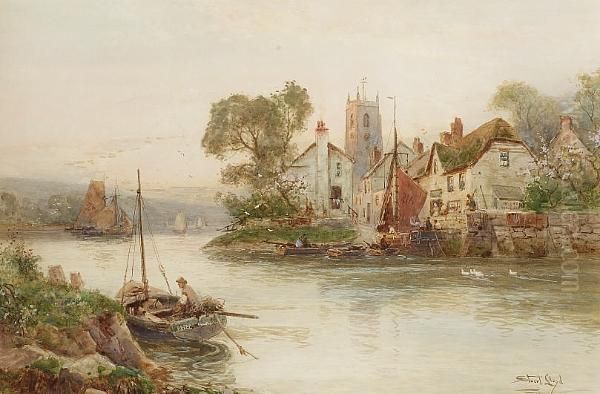 A Fishing Village Oil Painting by Walker Stuart Lloyd