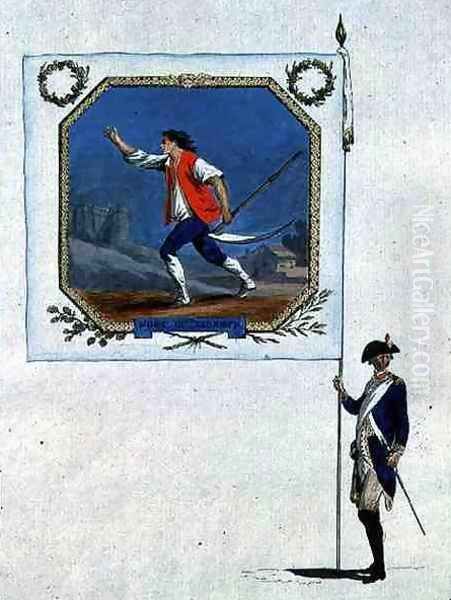 Flag of the batallion of St. Marcel, 1790 Oil Painting by R Vieilh-Varenne