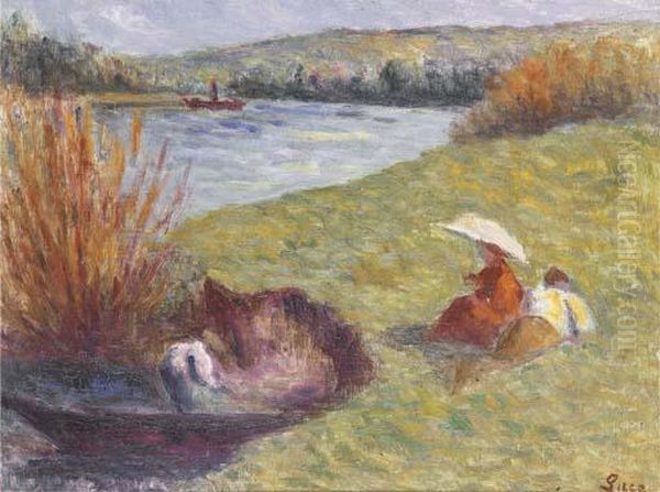 Les Bords De La Marne Oil Painting by Maximilien Luce