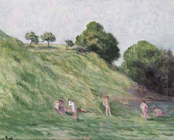 Baignades Dans La Marne Oil Painting by Maximilien Luce