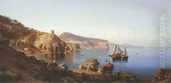 The Sorrentine Coast with a view of Vico Equense in the Bay of Naples Oil Painting by Alessandro la Volpe