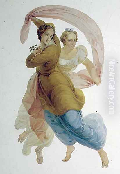 Two Graces, wall panel in the Porcelain Room, c.1822 Oil Painting by Antonio Vighi