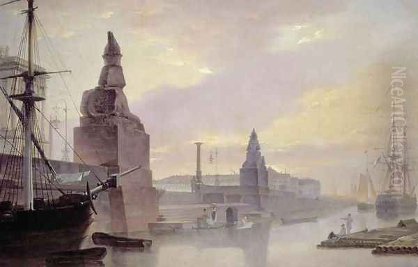 The Neva Embankment by the Academy of Art, 1835 Oil Painting by Maksim Nikiforovich Vorobiev