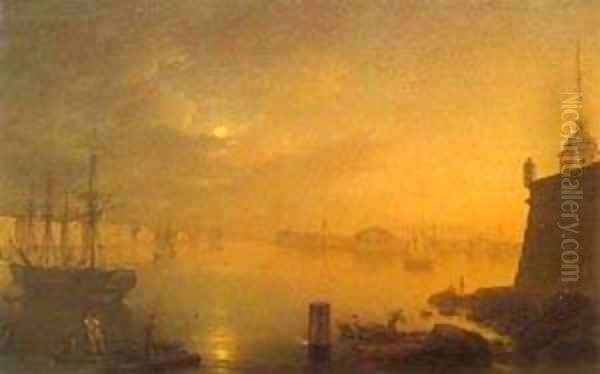 Moonlit Night In St Petersburg 1839 Oil Painting by Maksim Nikiforovich Vorobiev