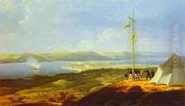 View Of The Military Telegraph Near Varna 1829 Oil Painting by Maksim Nikiforovich Vorobiev